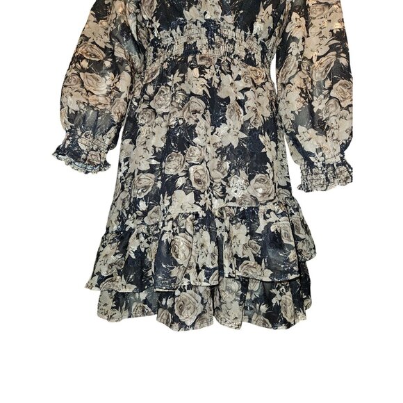 Dizzy Lizzy Floral Dress Smocked Waist Elastic Cuffs & Ruffle Hem Women Small - Picture 3 of 7